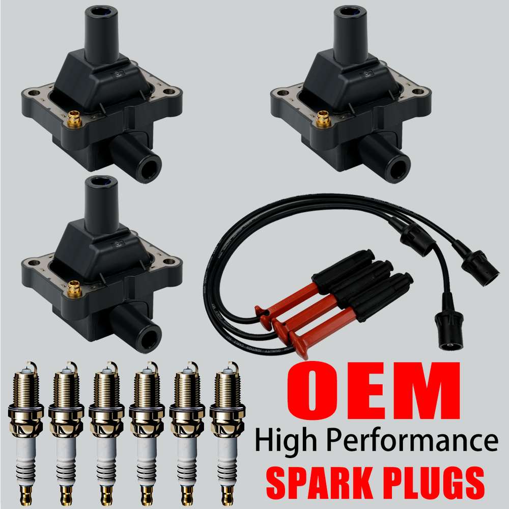 3X OEM Ignition Coils & 6X Spark Plugs & Wires For Mercedes-Benz E320 S320 UF527