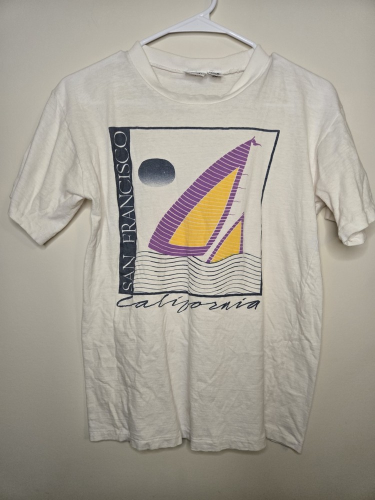 Vintage San Francisco California Single Stitch White T-Shirt Windsurfing Size M