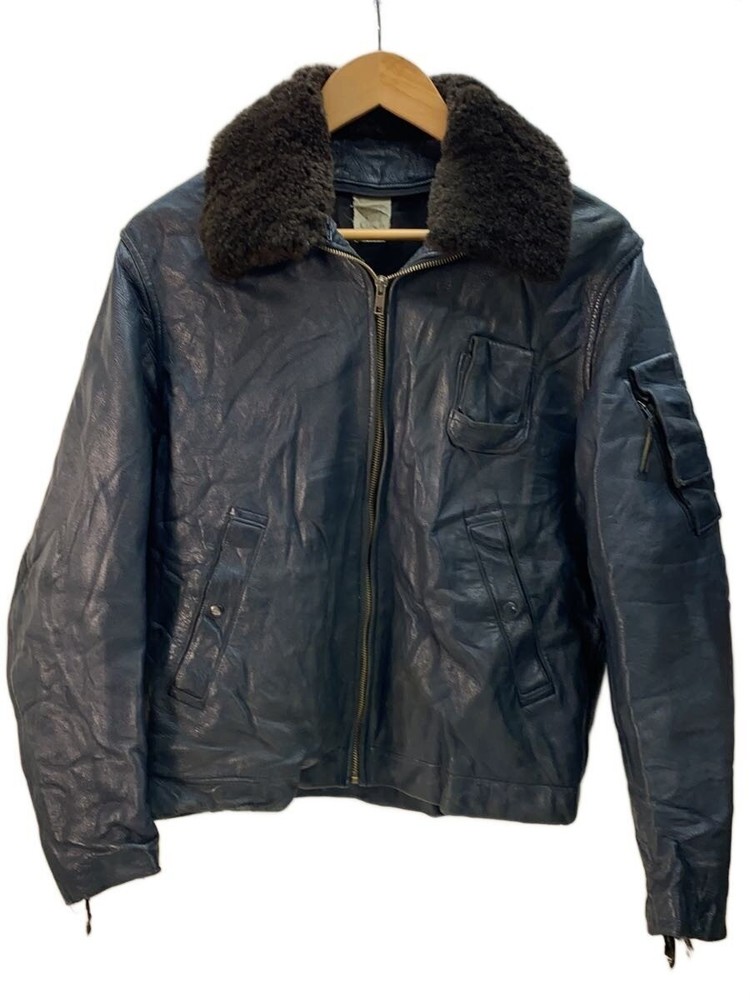 French Military Estimated 90S/French /Flight Jacket/L/Leather/Nvy/Military/L