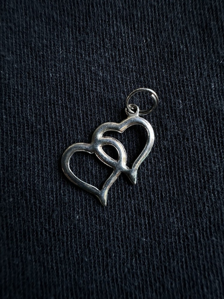 Vintage 925 Sterling Silver Double Interlocking Heart Charm Pendant