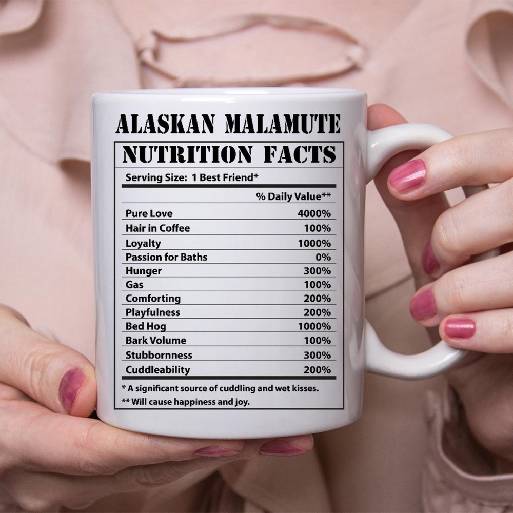 Funny Alaskan Malamute Nutritional Facts White Coffee Mug Gift