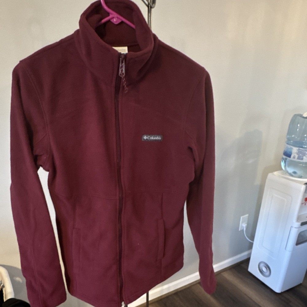 Columbia Maroon Fleece Jacket Men Full Zip Mid-Length Outdoor Size M
