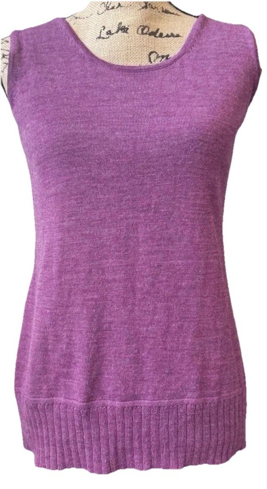 Women’s Merino Wool Blend Sweater Vest Purple Knit Sleeveless Pullover Size M