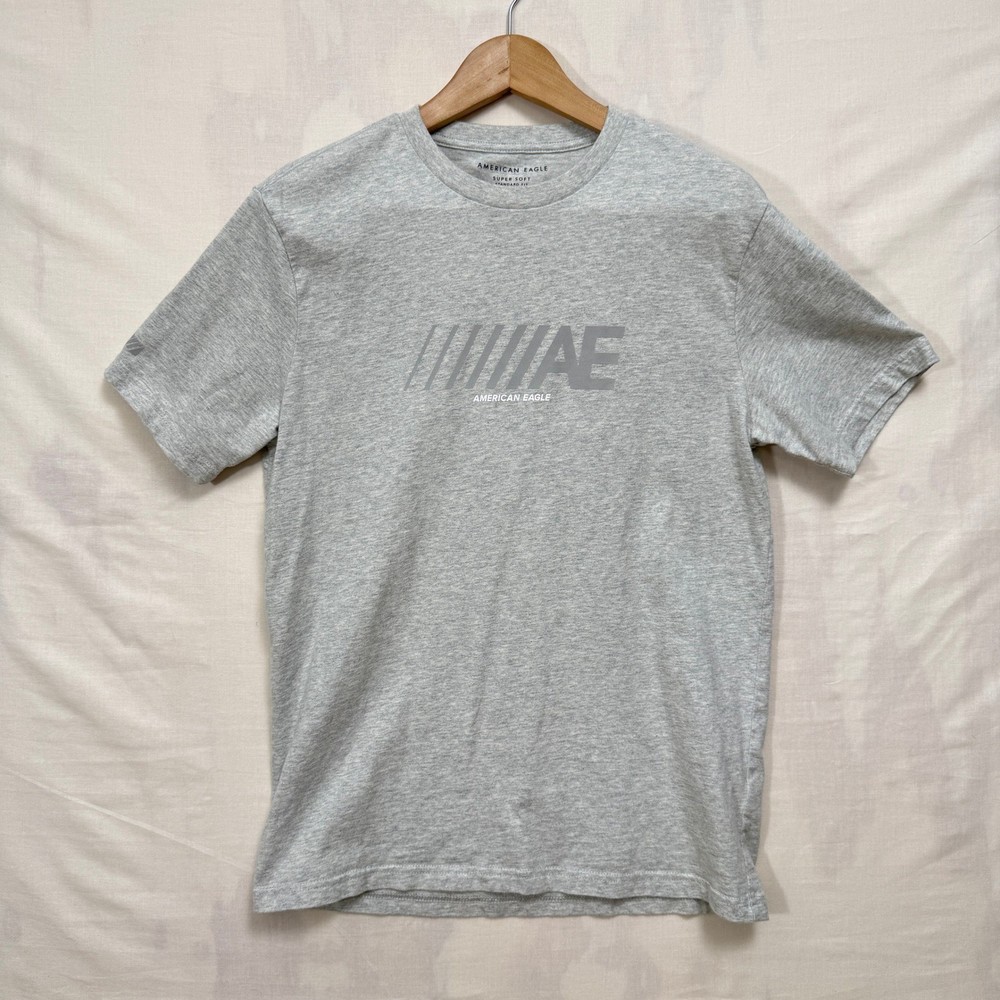 American Eagle T-Shirt Mens Small Gray AE Graphic Logo Super Soft Standard Fit