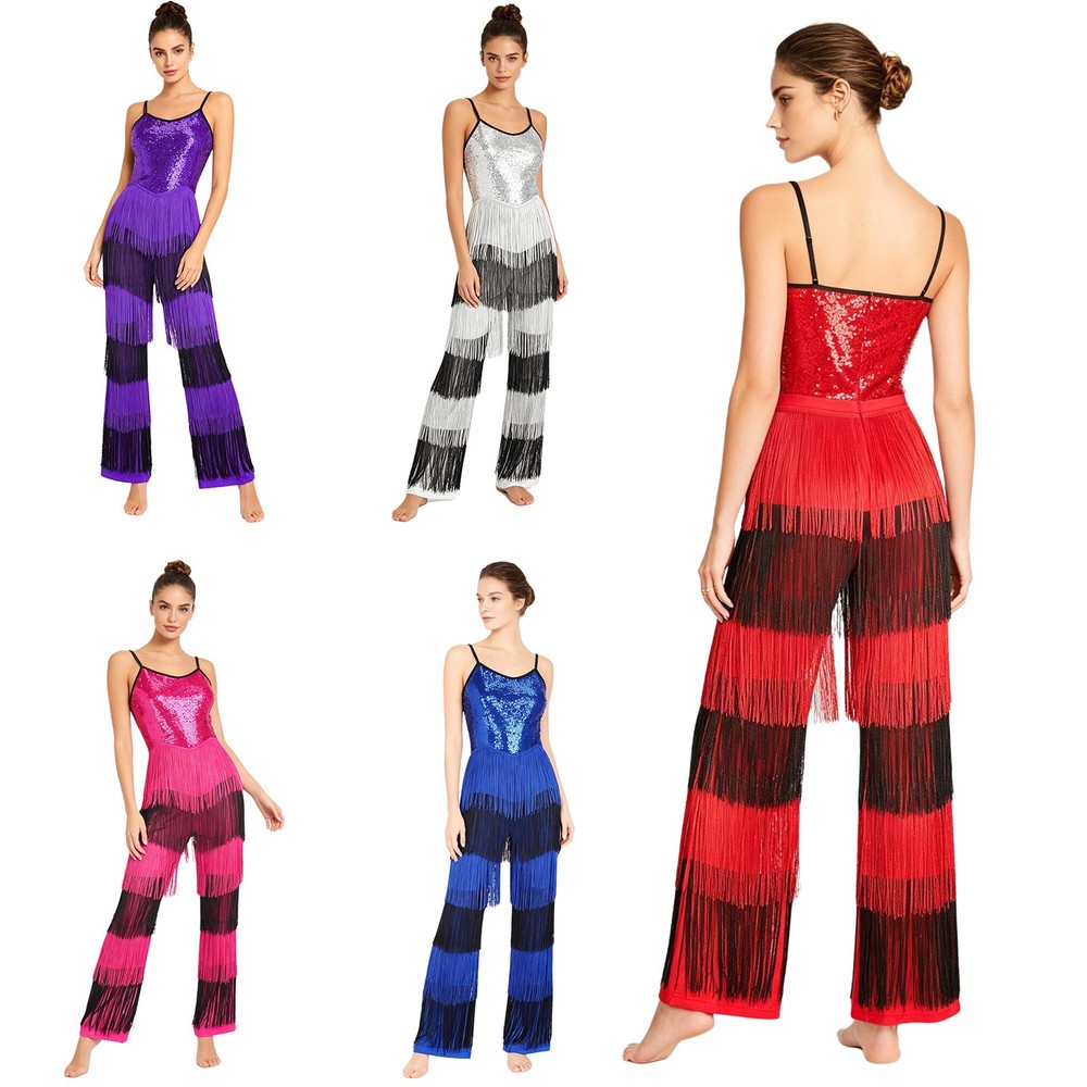 Women Bodysuit Music Rompers Zipper Jumpsuit Straps Costume Rave Clubwear Back