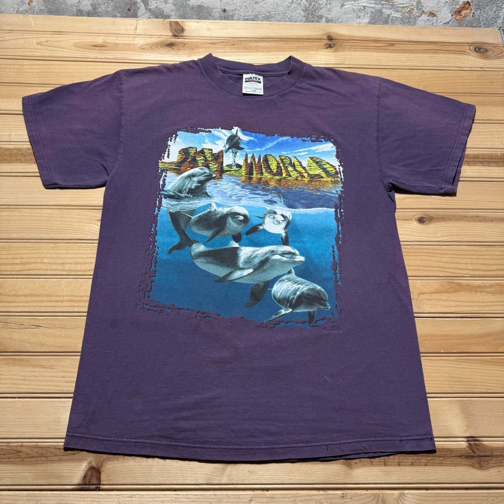 Vintage 90s Sea World Dolphins Ocean Graphic Souvenir T-Shirt Men's - Size Large