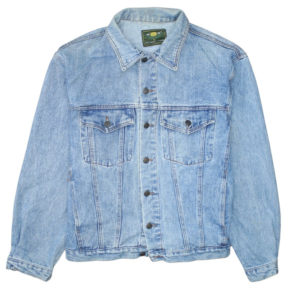 Retro Mens Denim Jacket Light Blue Button Front Chest Pockets Classic Vintage XL