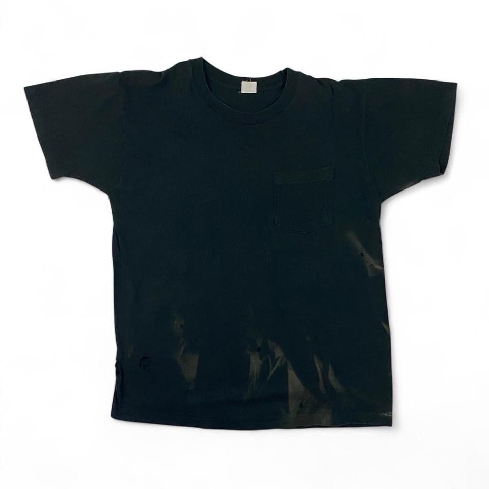 VTG 80s Fruit Of The Loom Blank Basic Pocket T Shirt Adult L Black Faded Grunge