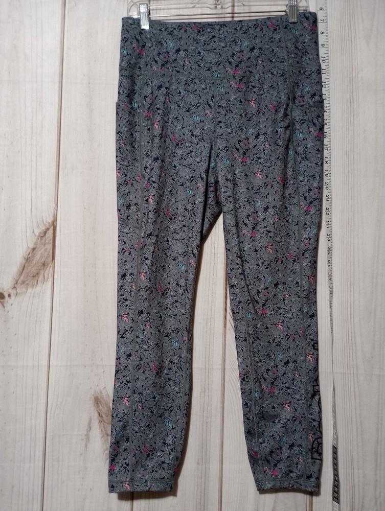 Reebok Womens Large Gray Abstract High Rise Pocket Leggings for Gym Workouts-image