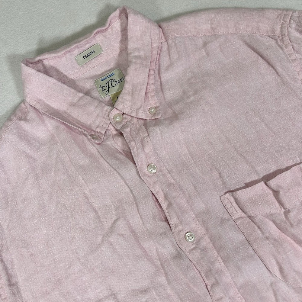 J Crew Shirt Mens Large Pink Classic Fit Irish Linen Baird McNutt Short Sleeve