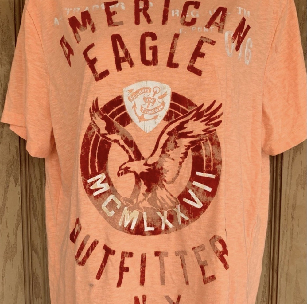 American Eagle Outfitters Orange Graphic Logo Crew Neck Cotton Men's T-Shirt L
