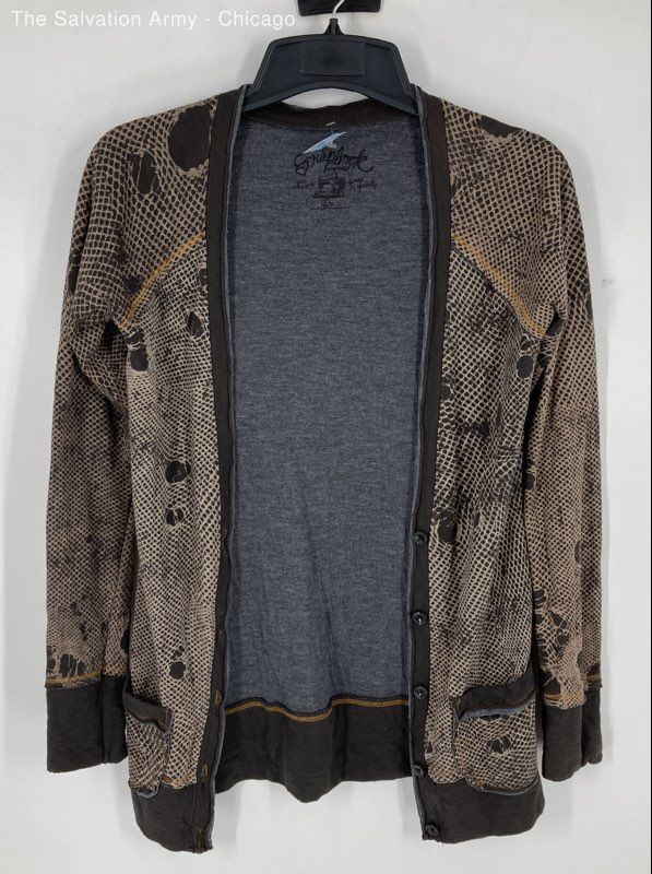 Scrapbook Womens Black Tan Long Sleeve Cardigan Sweater Size Medium