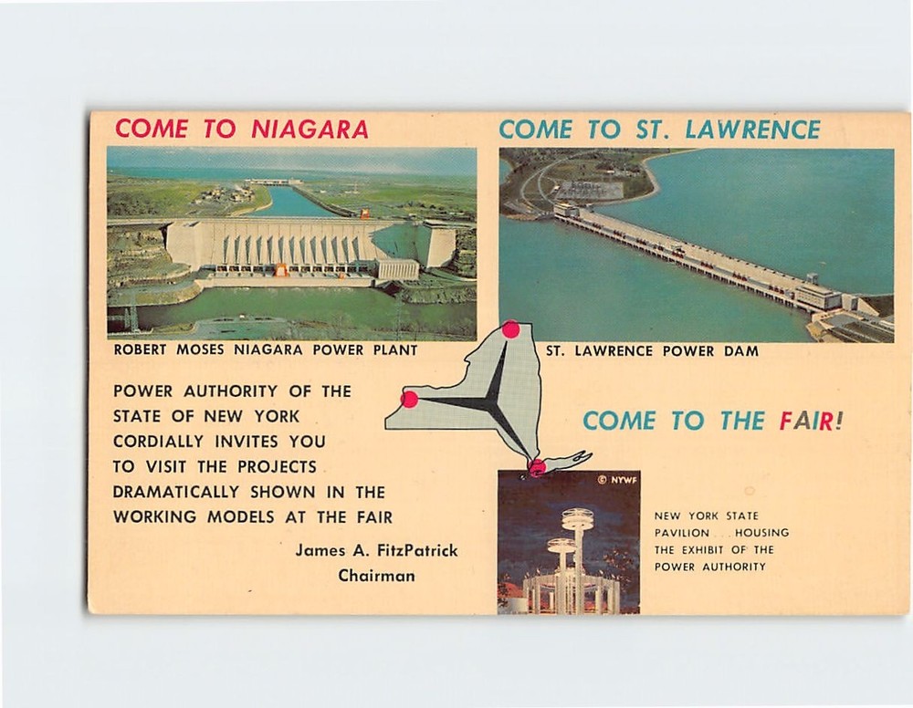 Postcard Robert Moses Niagara Power Plant & St. Lawrence Dam New York USA