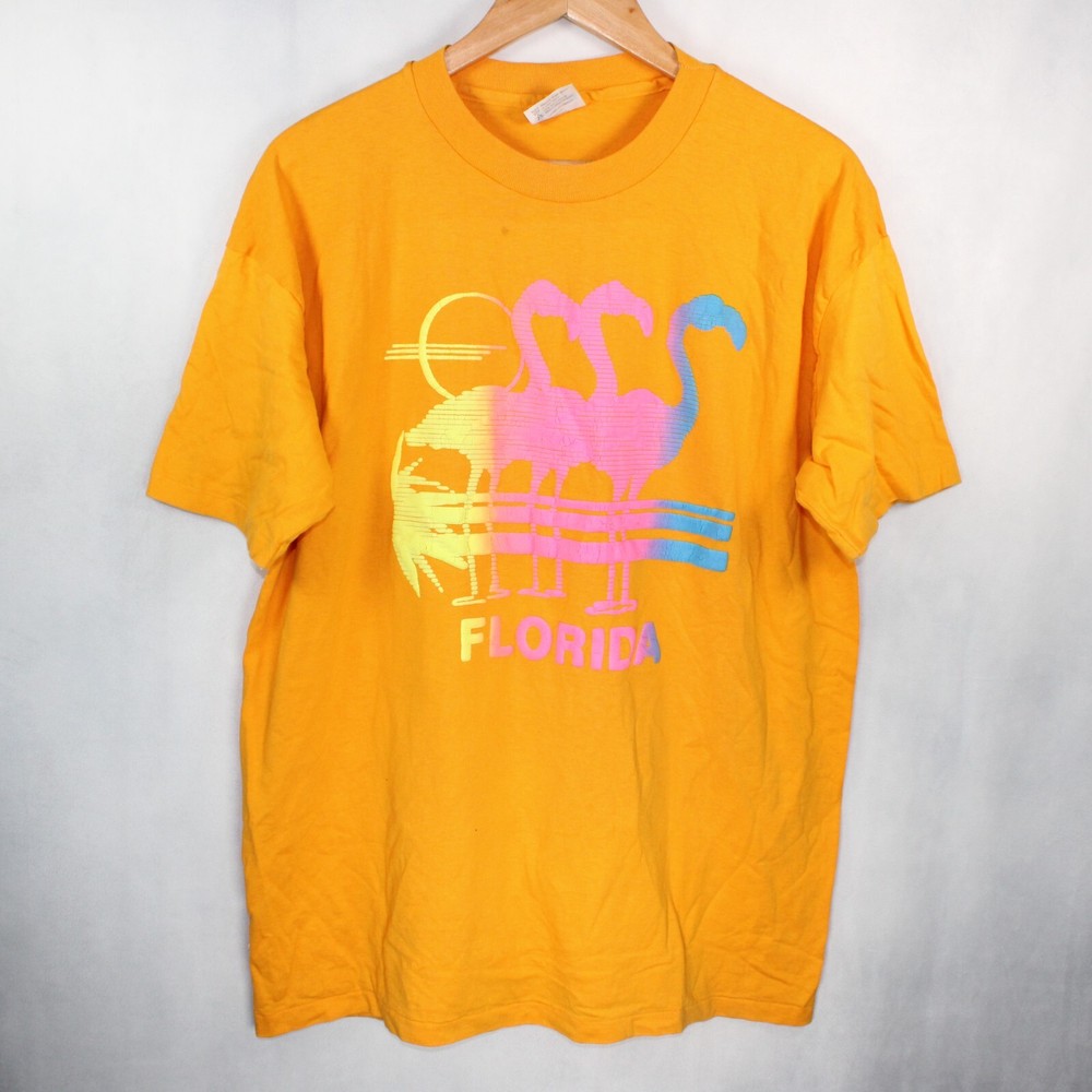 Men's XL Yellow Florida Bird Graphic Print Casual T-Shirt