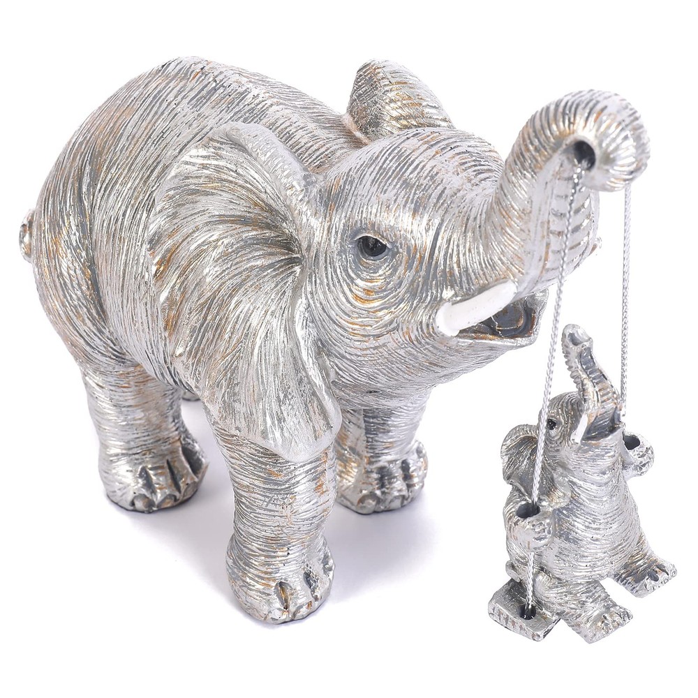 Cute Elephant Statue Silver Elephant Animal Accents Brings Good Luck, Health,...