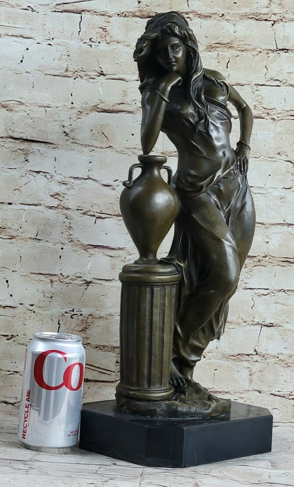 Handcrafted bronze sculpture Again Leaning Ponders Maiden Beautiful Signed DEAL