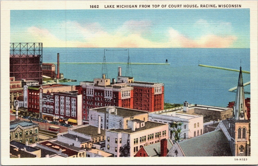 Lake Michigan From the Court House Racine Wisconsin Linen Postcard