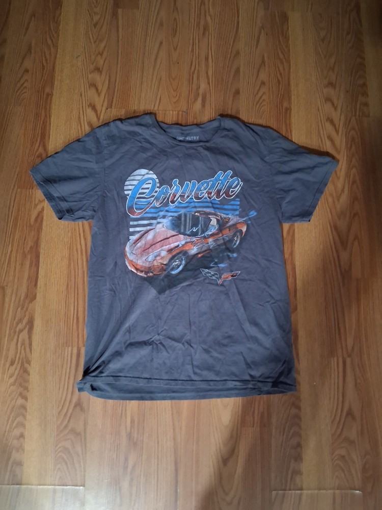 Corvette Graphic Logo Gray Men's Cotton Crew Neck Short Sleeve T-Shirt
