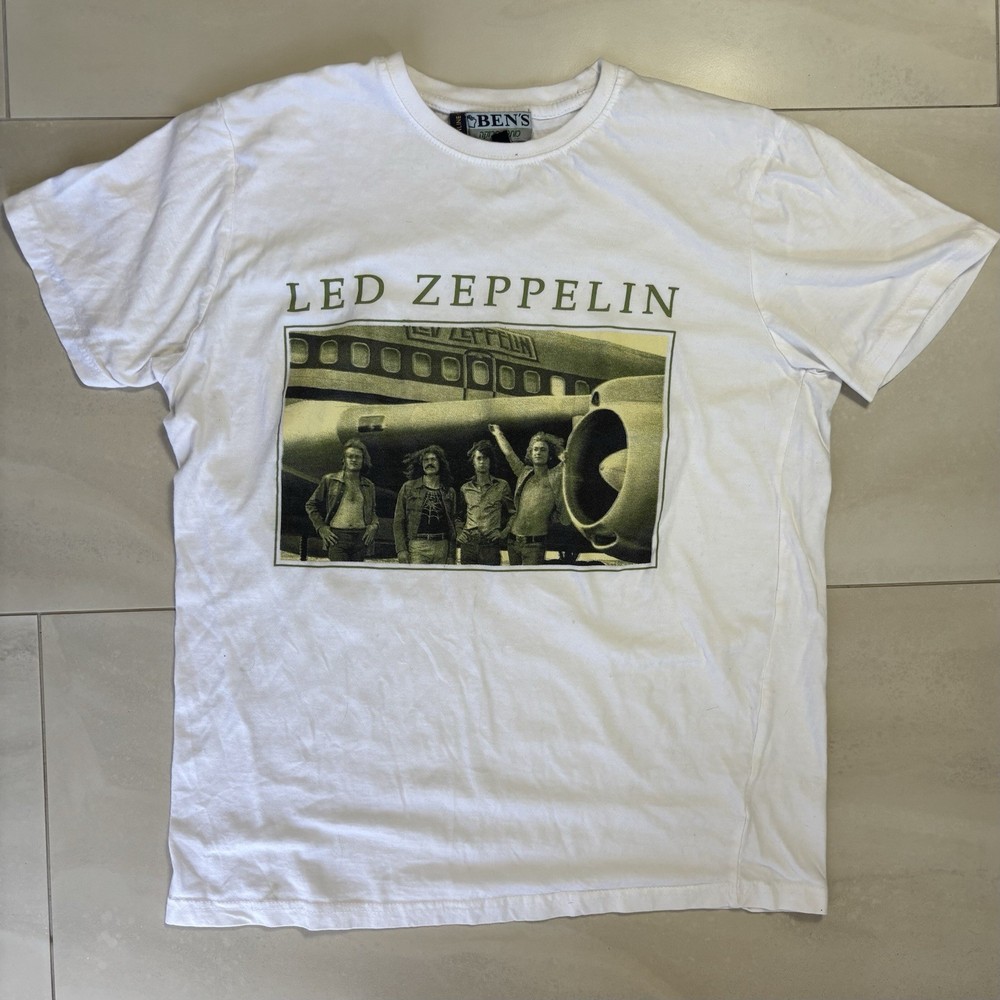 Led Zeppelin Graphic Band T Shirt White Rock Tee Size Large Y2K
