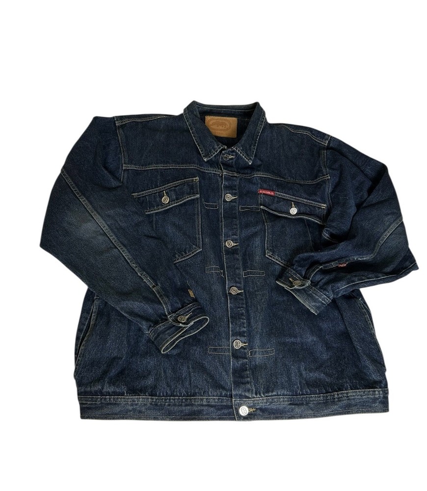 Vtg Y2K Ecko Unlimited Jean Chore Jacket Men Sz XXL Blue Denim Pockets Buttons