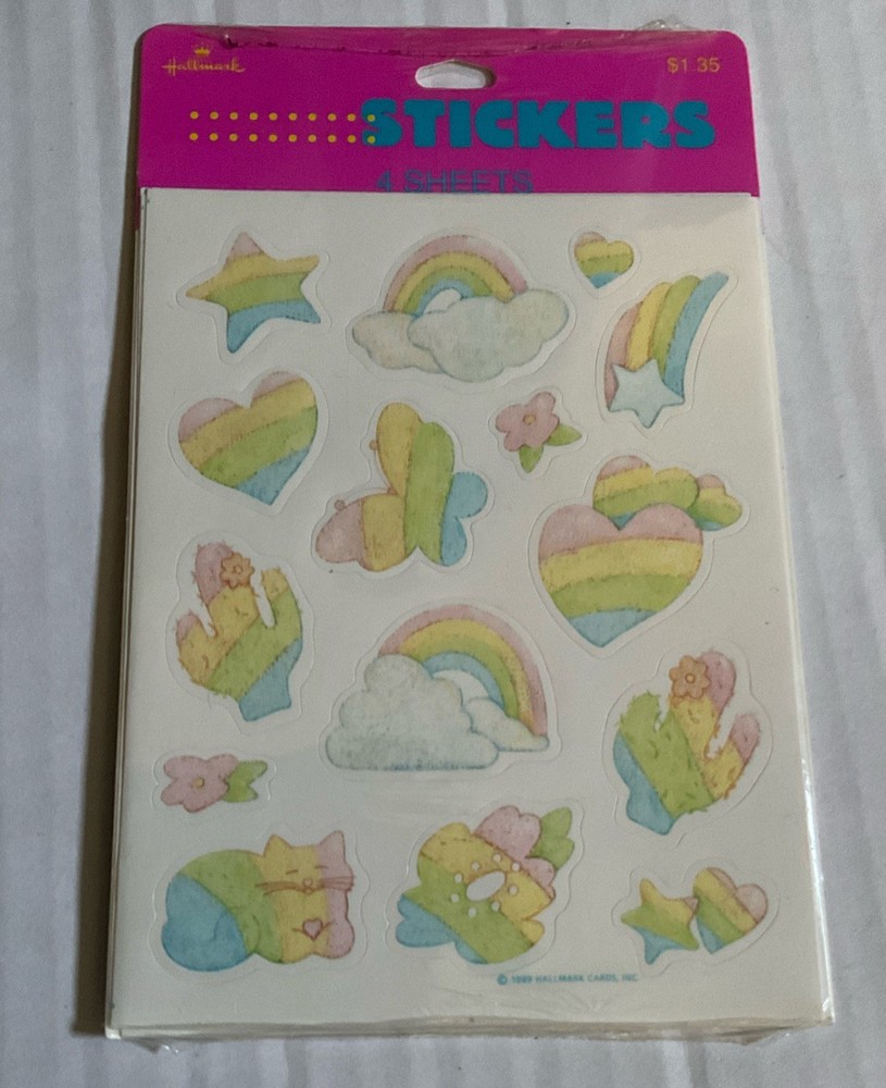Hallmark Pastel Rainbow Vintage 1989 Stickers, New In Package-4 Sheets