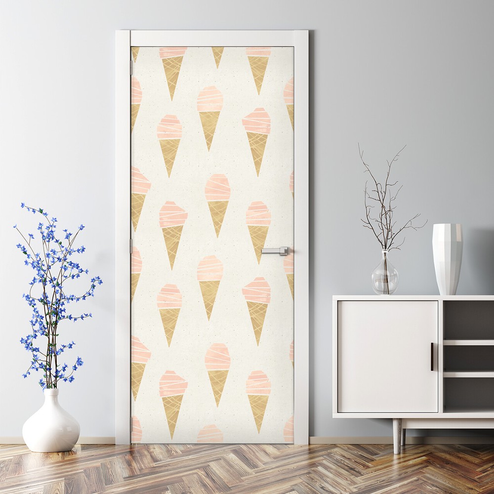 Pink Ice Cream Bubble Free Self-Adhesive Wallpaper Door Decal Reusable