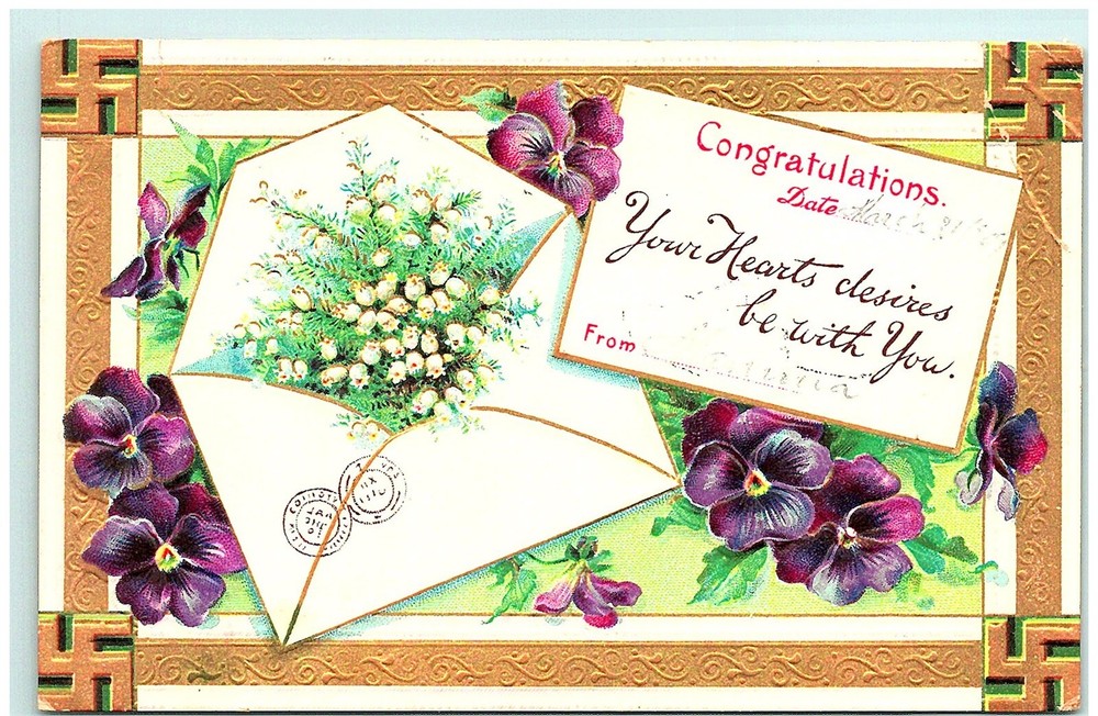 S04-5289, Congratulations, *C1910** Postcard With Swastika Sign