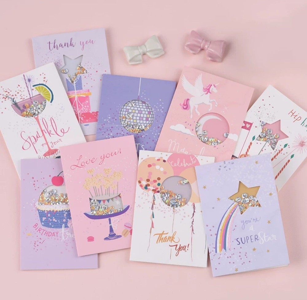 9 Multipack Mixed Assorted Premium Glitter Sequins Birthday Cards Female Kids