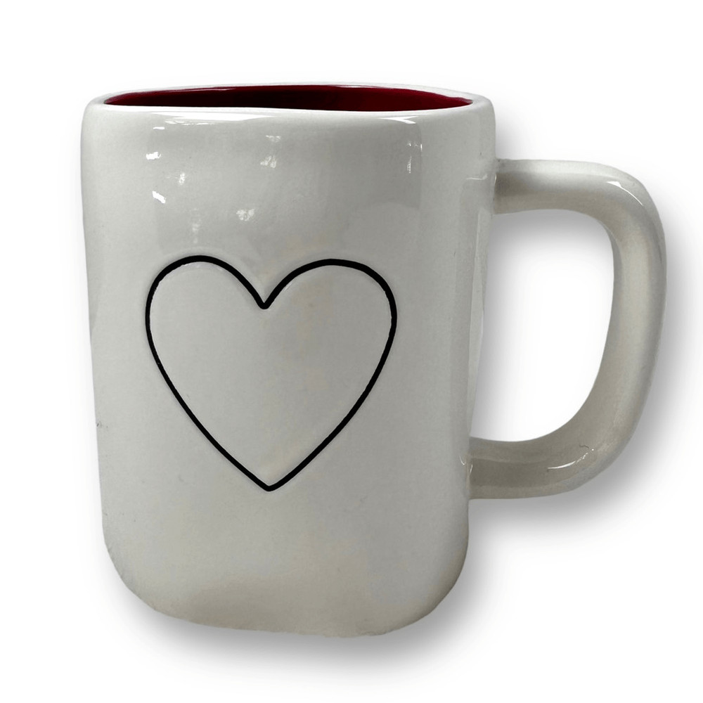 Rae Dunn Valentine's Day Ceramic Coffee Mug Cup 16oz White Red Interior Heart
