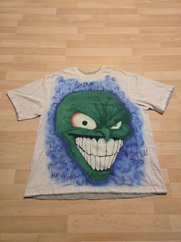 The Mask Movie Jim Carrey & Cameron Diaz AOP Bootleg Shirt Size XL Faded Glory