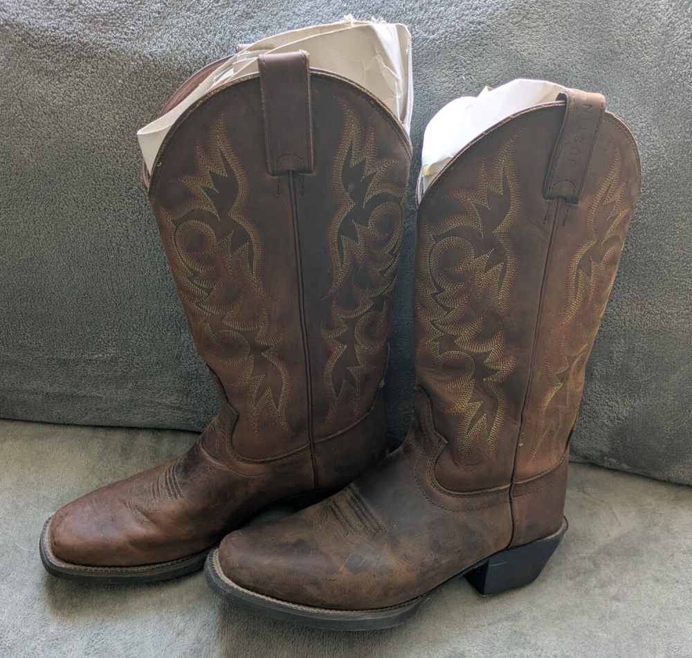 Justin Boots Mens 2552 Stampede Western Apache Leather Square Toe Size 8EE