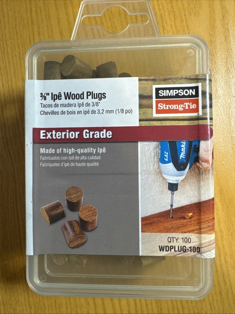 Simpson Strong Tie 3/8” Tapered Ipe Wood Plugs. QTY 100. WDPLUG-100. Exterior