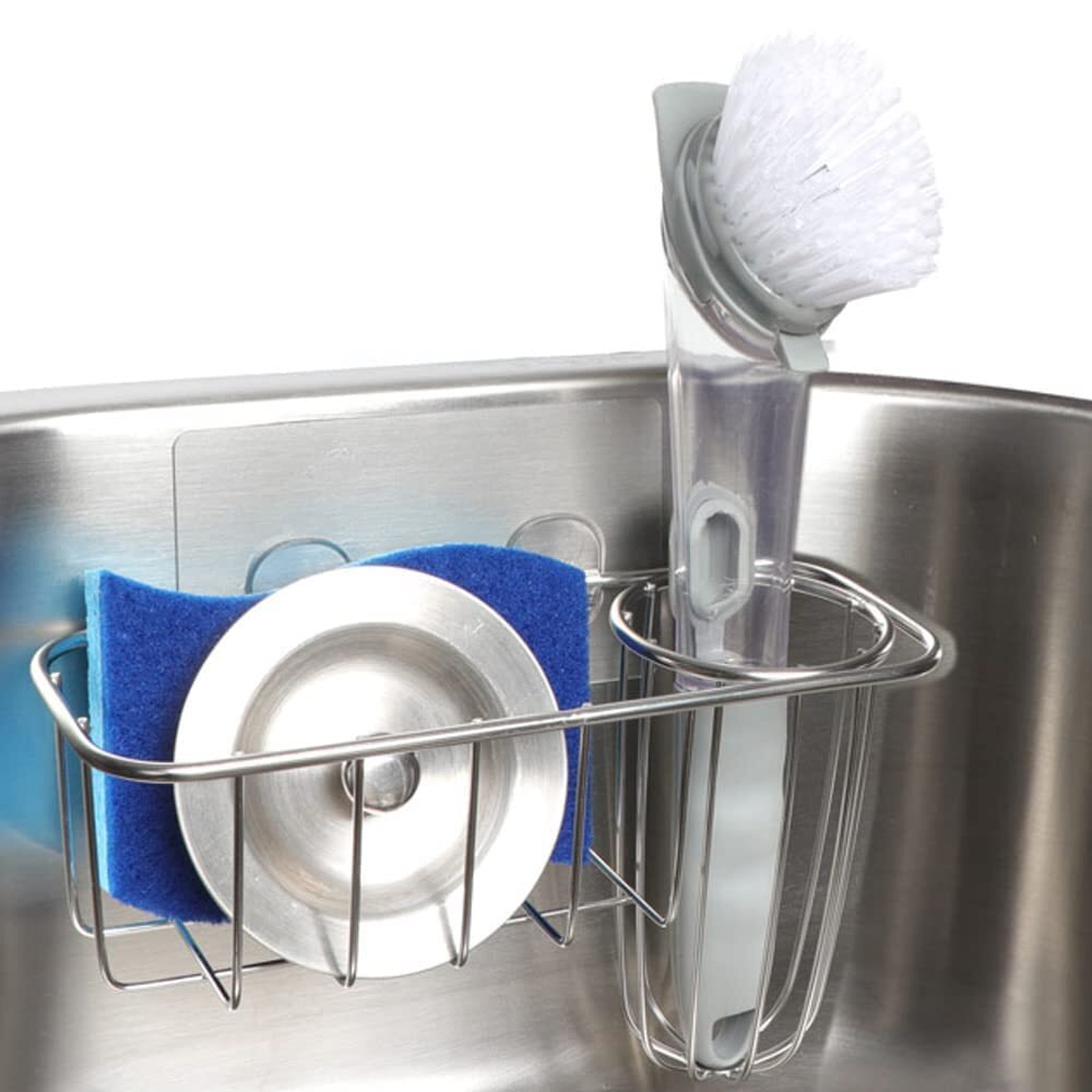 3-in-1 Stainless Steel Sponge and Dish Brush Holder for Kitchen Sink Organizer Caddy