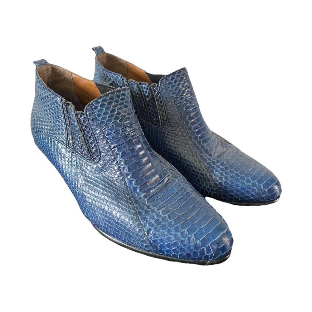 Vintage Men’s Giorgio Brutini Blue Snakeskin  Chelsea Ankle Boots Pointed Toe