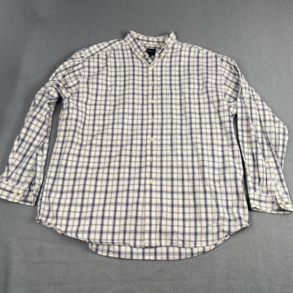 Eddie Bauer Shirt Mens XXL Tall Gray Plaid button Up Classic Fit Long Sleeve