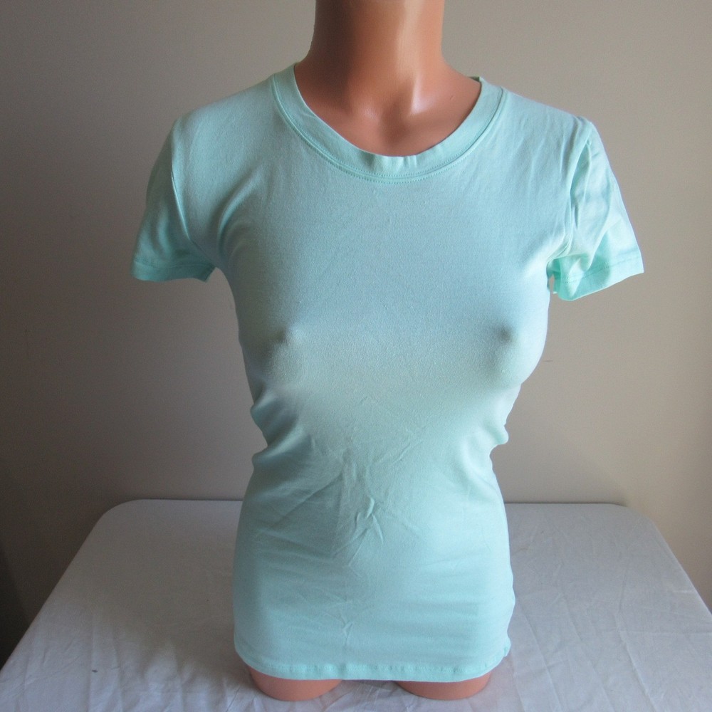 Zenana Cotton Spandex Short Sleeve Crewneck Top T-Shirt Aqua  S NWT