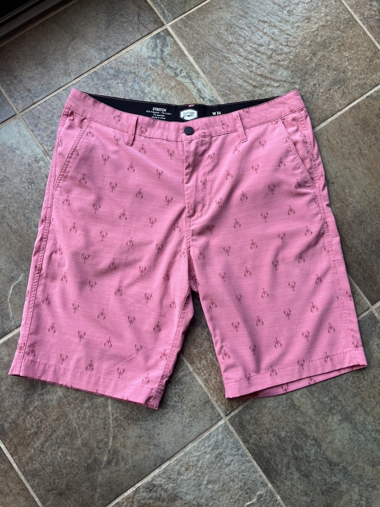 Berkley Jensen Shorts Men Salmon Lobster Print Flat Front  Size 34 Stretch
