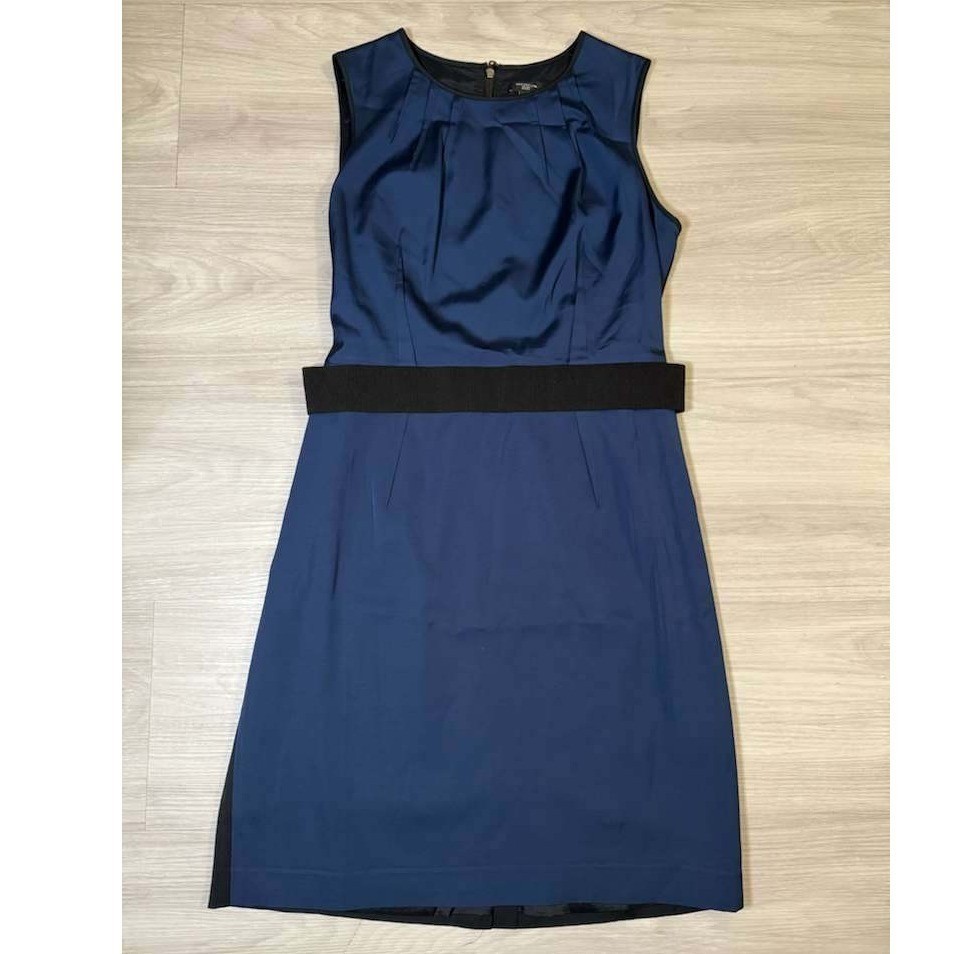 Ann Taylor Petite Navy Blue Black Sleeveless Sheath Career Dress 12P