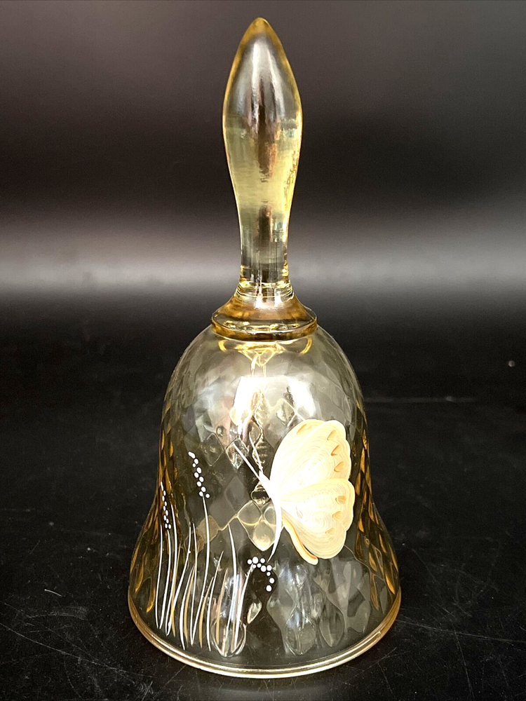 Fenton Bell Yellow Optic Glass Butterfly Signed S Kirby INV#1