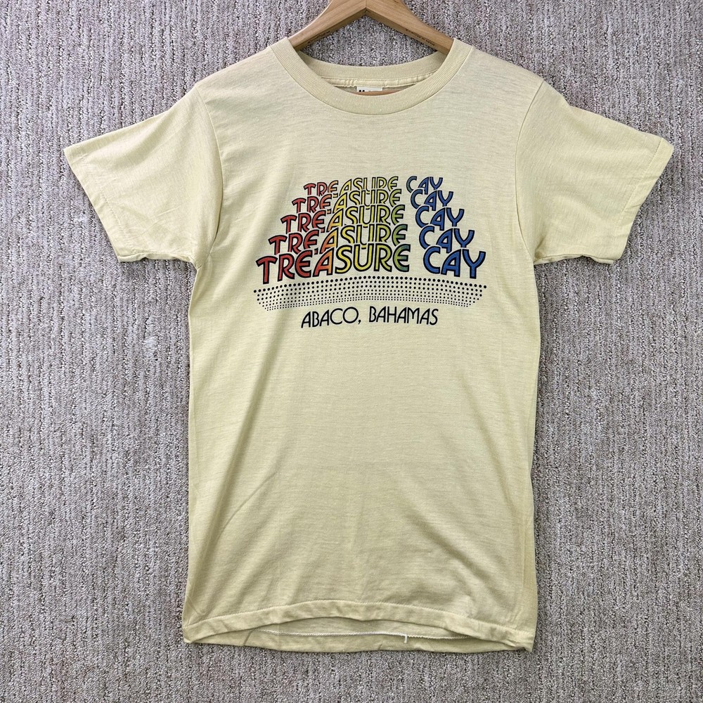 Vintage Treasure Cay Abaco Bahamas Shirt Mens Medium Yellow Screen Stars 80s