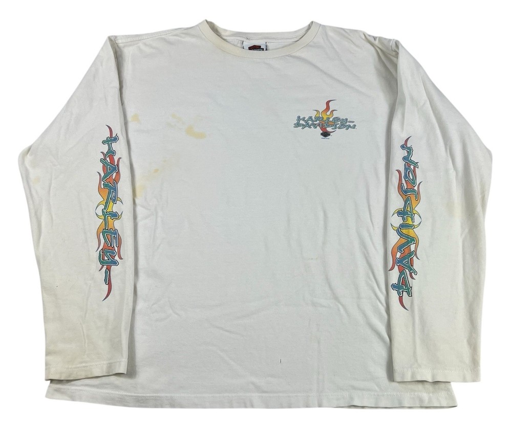 Vintage Y2K Harley Davidson Flames Long Sleeve T-Shirt Medium Size Large 2002