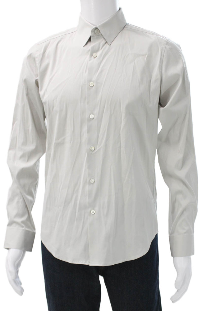Theory Mens Button Up Dress Shirt Gray Cotton Blend Long Sleeve Collared Size SFree Shipping in US $100+ Orders | $6.95 Orders Below
