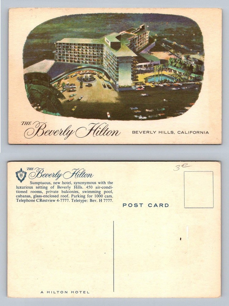 Beverly Hills, CA-California, Beverly Hilton Hotel Aerial View Vintage Postcard
