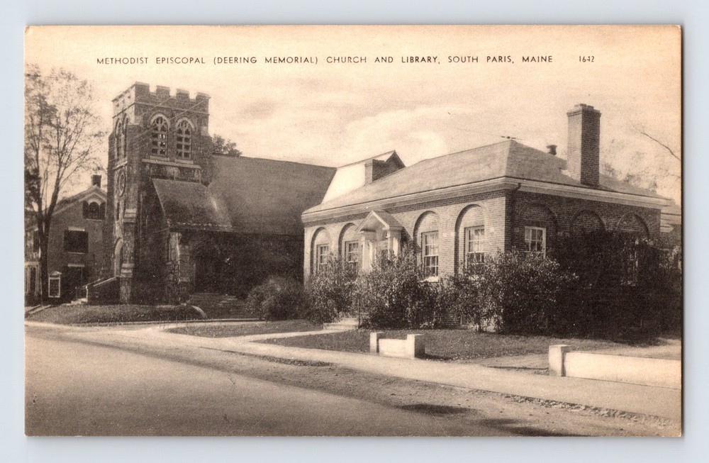 Vintage Methodist Episcopal Church & Library South Paris Maine Postcard