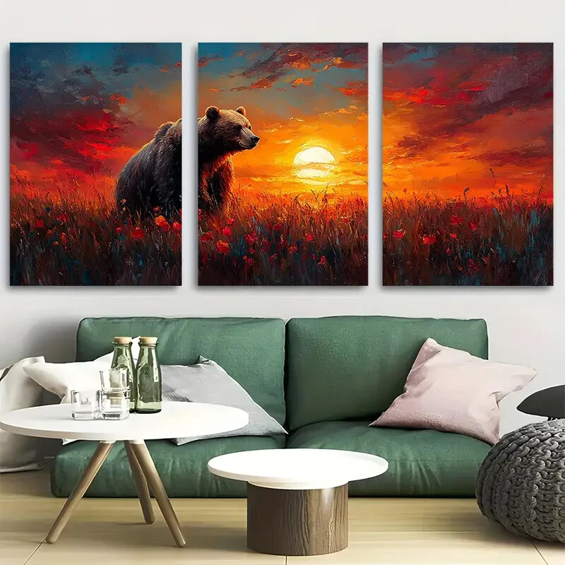 3pc Grizzly Bear Tundra Metal Wall Art - Ready to Hang