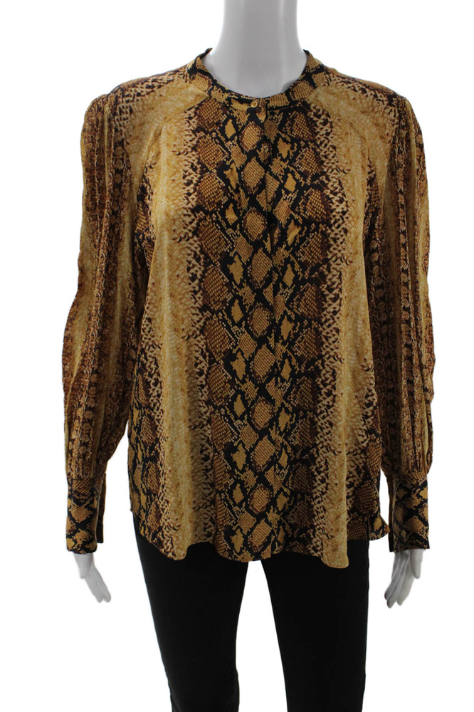 Joie Women Beige Animal Print Viscose Long Sleeve Crew Neck Blouse Size MFree Shipping in US $100+ Orders | $6.95 Orders Below