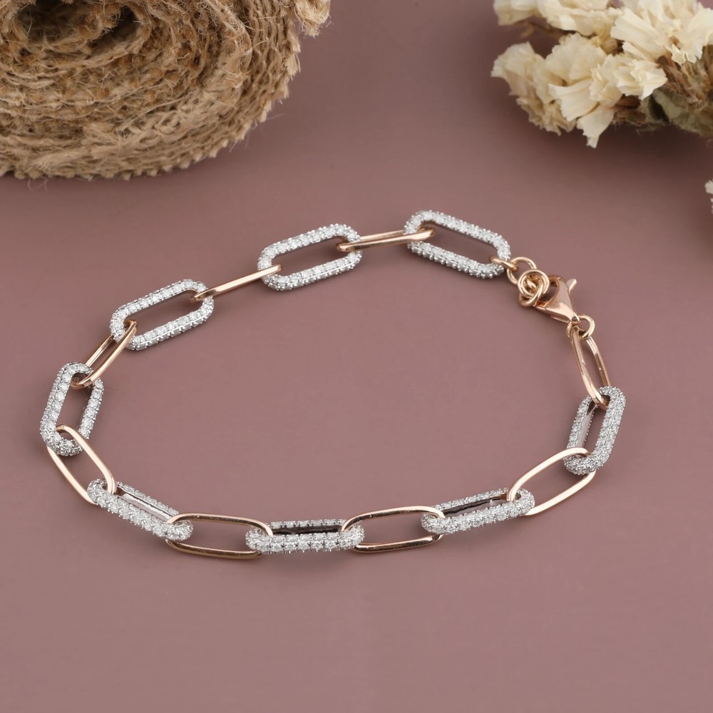 7 Ct Round Simulated Diamond 925 Sterling Silver Women Paper Clip Link Bracelet