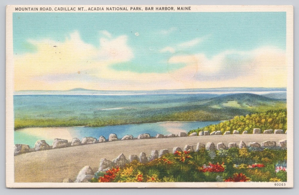 Bar Harbor Maine Acadia National Park Cadillac Mt. Mountain Road Linen Postcard-image