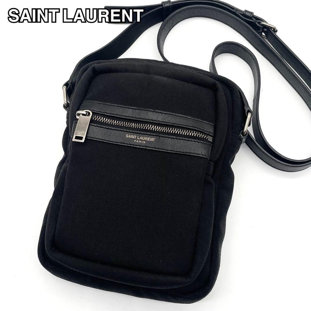 Rare Saint Laurent Black Canvas Leather Crossbody Bag Excellent Condition