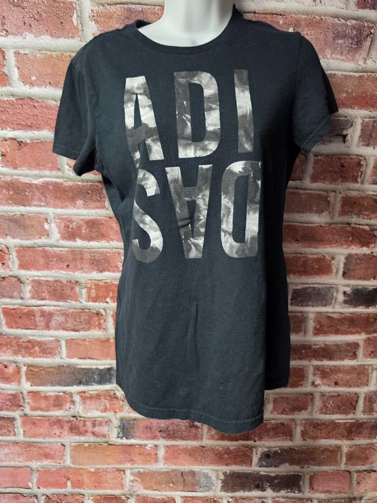 Women's ADIDAS Black Tie Dye Logo Graphic Go-To Tee Short Sleeve T-Shirt Medium
